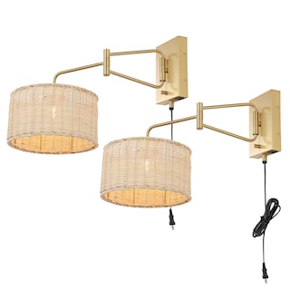 SAFAVIEH Lighting Bramley Wall Sconce (Set of 2) - Brass/Natural Rattan - 10"W x 21"D x 12"H