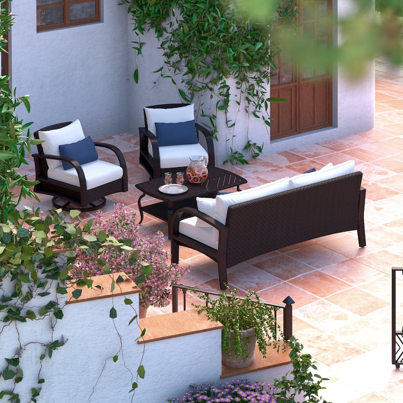 Barcelo 4 Piece Sunbrella Outdoor Patio Motion Seating Set with Table