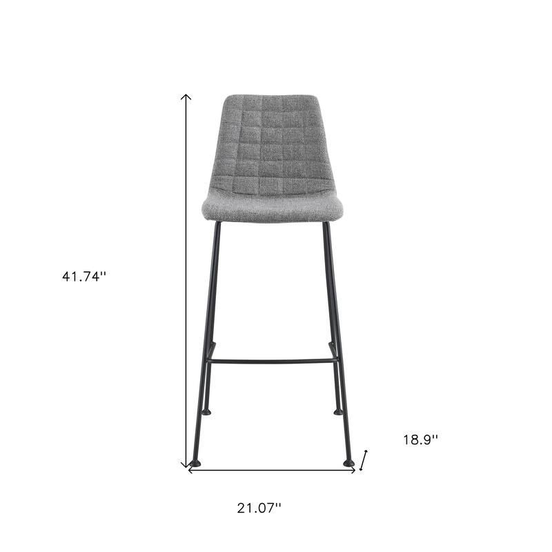 HomeRoots Set of Two 30" Light Gray and Black Fabric and Steel Low Back Bar Height Bar Chairs