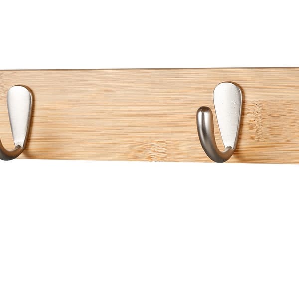 Langria Wall Mounted Bamboo Wooden Coat And Hat Rack With 5 Metal Hooks And Upper Shelf Wood Overstock 23046330