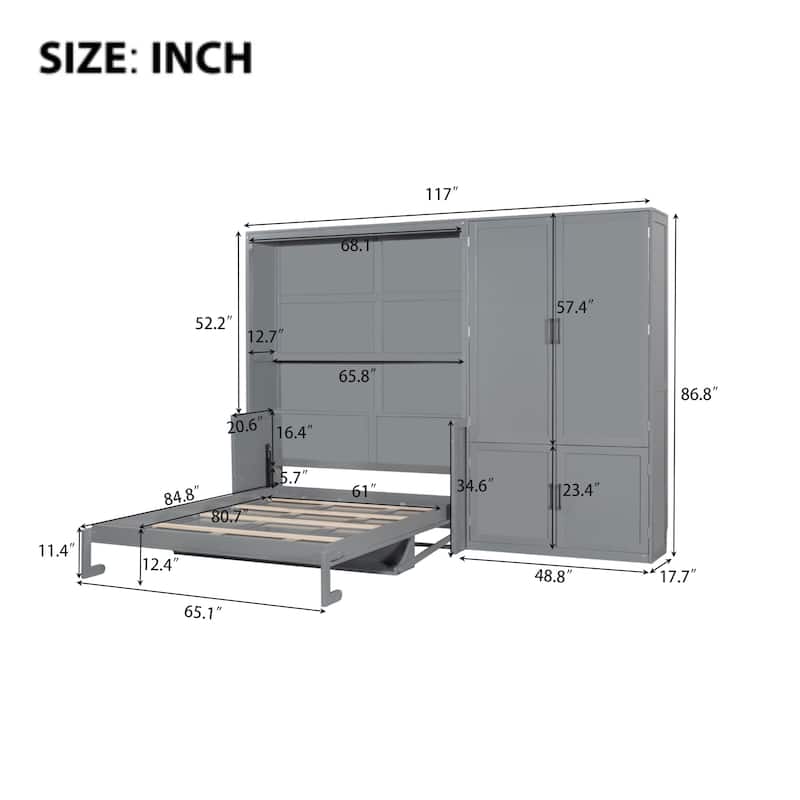 Queen Murphy Bed with Sofa & Shelves, Space-Saving Design