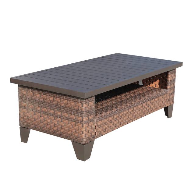 Outdoor Rectangular Wicker 2-Tier Coffee Table Aluminum Side Table
