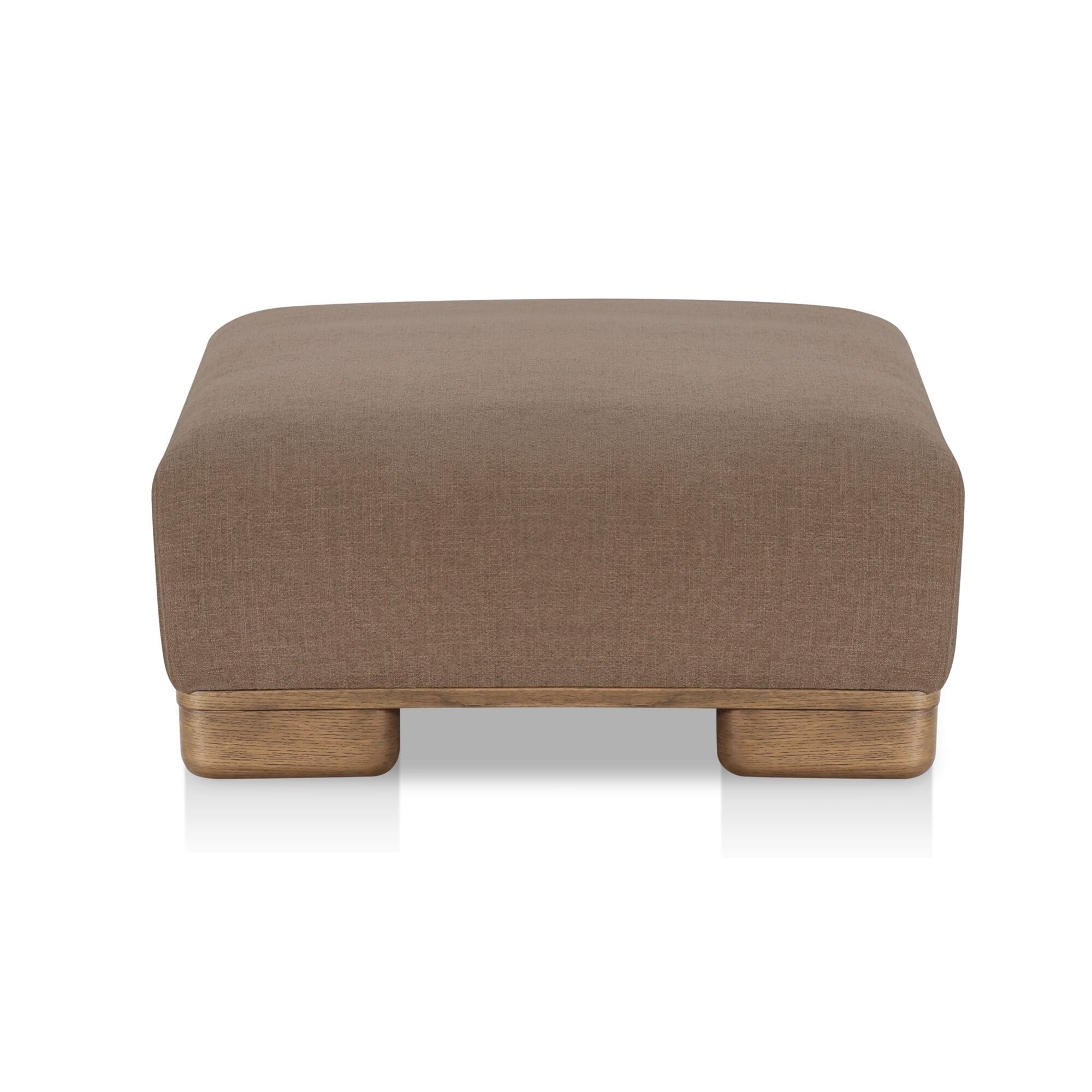 Quinlan Ottoman, Polyester Upholstery, Oak Veneer Base, Modular Component, Foam Feather Fiber Fill, Dark Brown