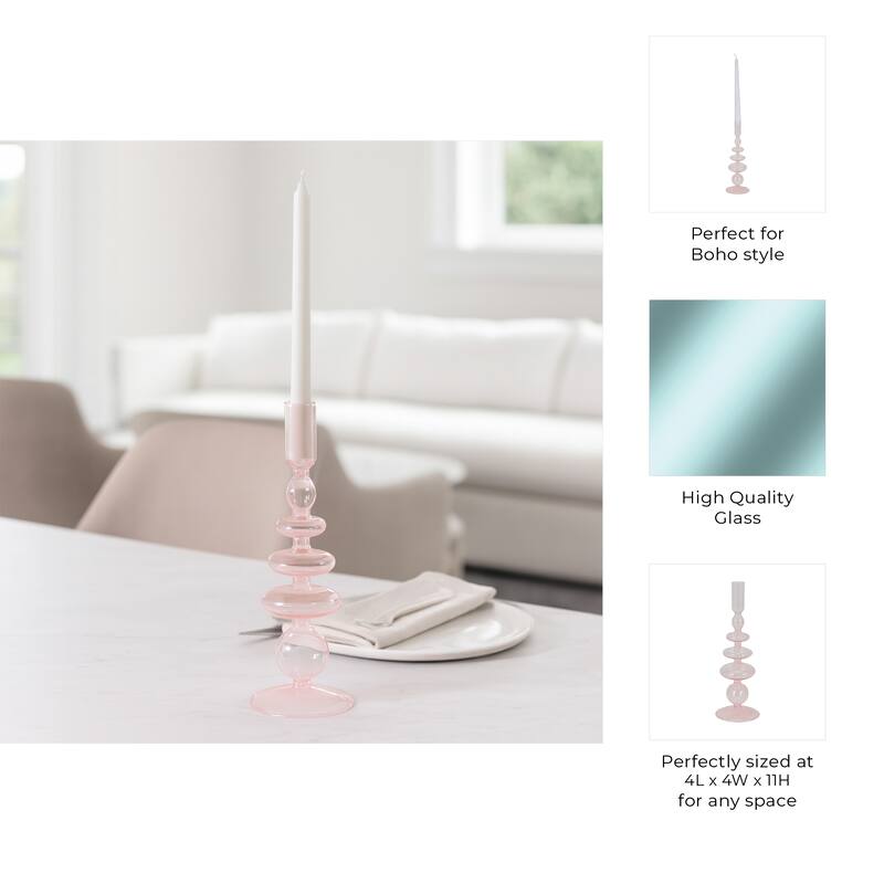 Sculptural Glass Candle Holder with Rounded Accent Base - Modern Tabletop Candle Holder for Any Room