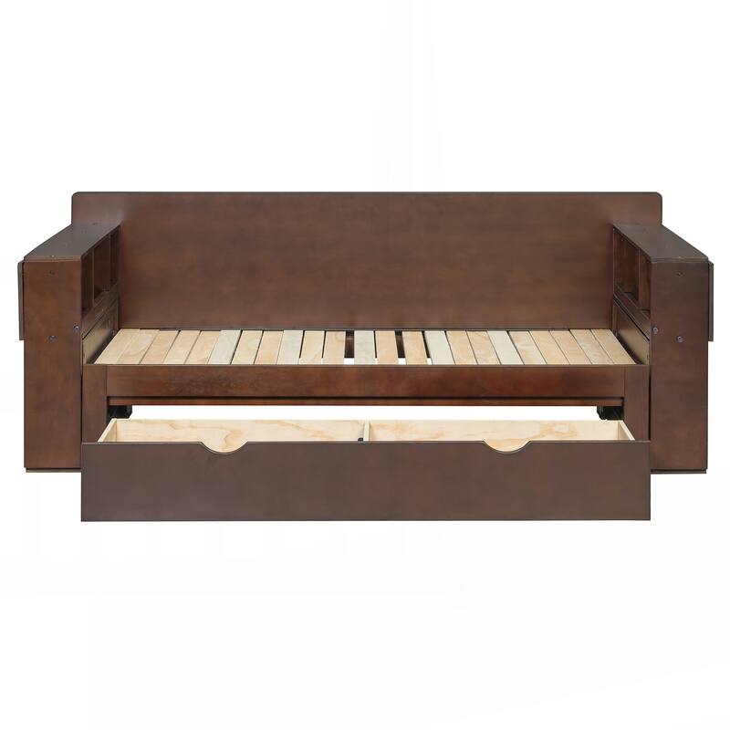 Full Size Daybed with Removable Desk, Storage Drawers & Hydraulic Side Table