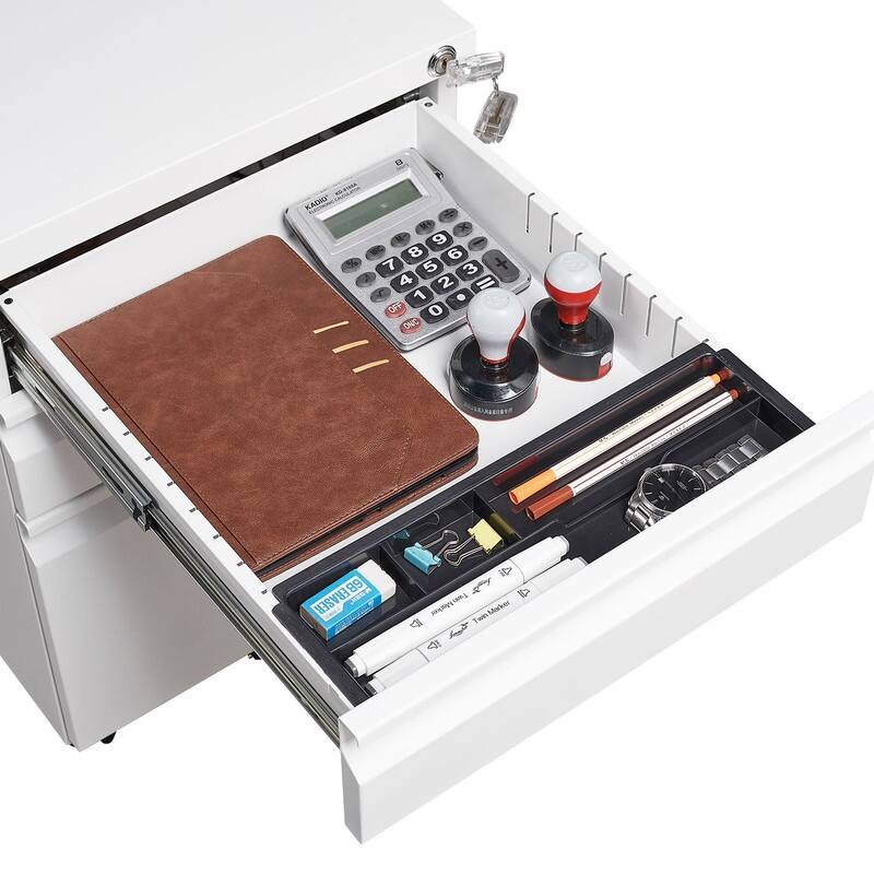 3-Drawer Lockable Rolling File Cabinet with Brakes - Legal/Letter Size, Requires Assembly