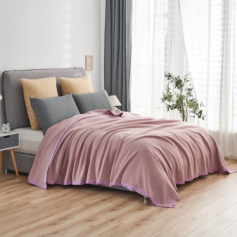 Solid Fleece Blanket with Satin Trim Queen/King Size