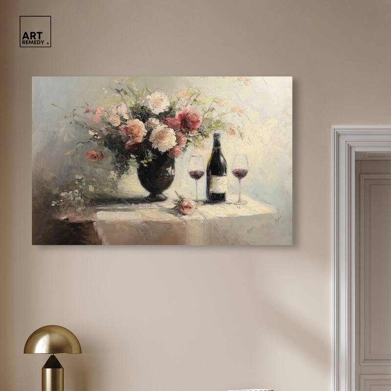 Roses and Red Wine Canvas by Art Remedy, Gallery Wrapped