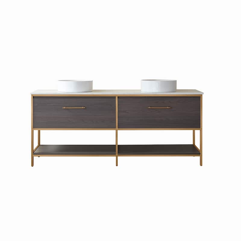 Murcia 72" Double Vanity in Suleiman Oak with Stone Countertop