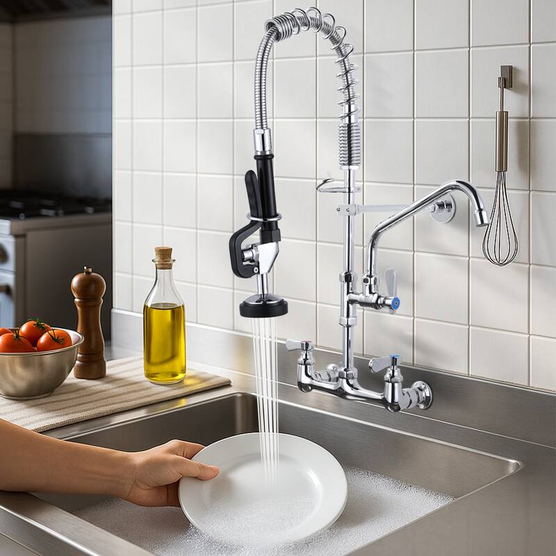 WOWOW Pull Down Sprayer Commeicial Faucet with Pre-Rinse Sprayer