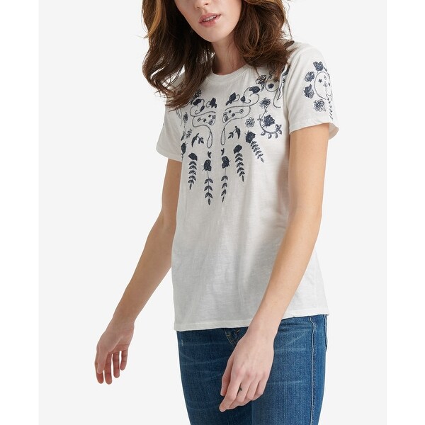 lucky brand floral embroidered tee