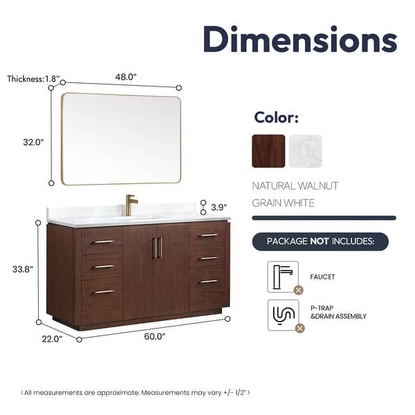 dimension image slide 4 of 16, San Single Bath Vanity with Composite Stone Top and Mirror