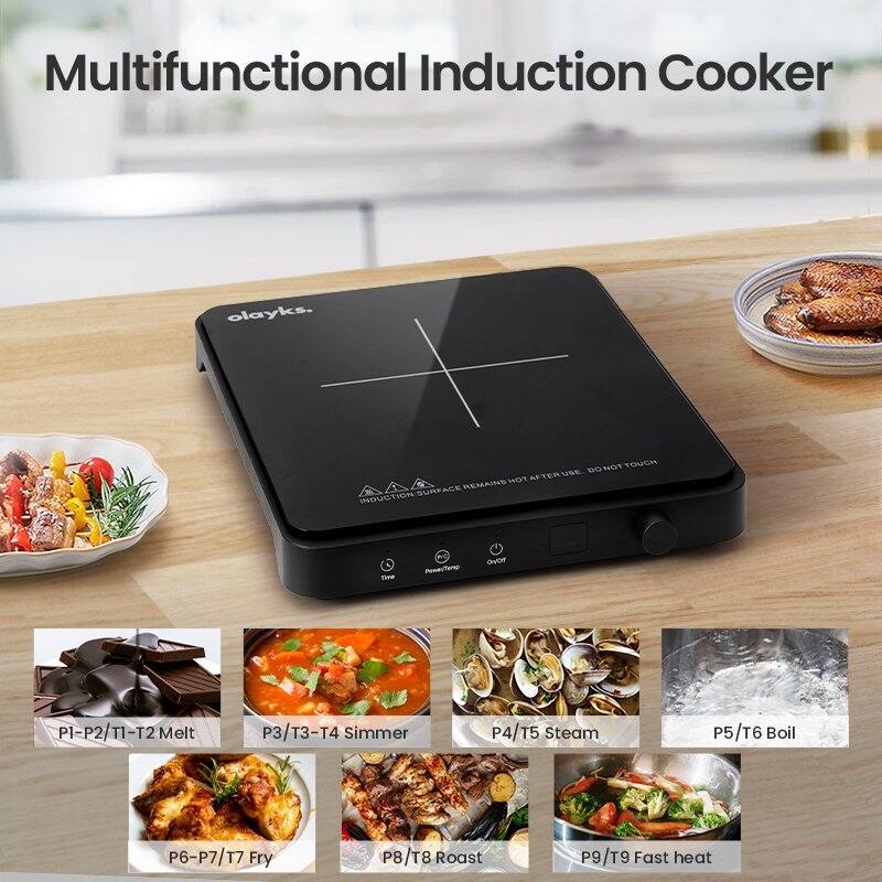 Black Portable Electric Induction Cooktop with Sensor Touch, 9-Level Adjustment, Timer, and LED Display, 1500W
