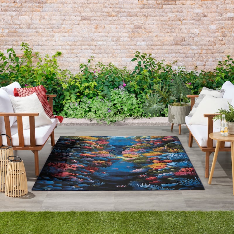 Nourison Color Splash Indoor/Outdoor Multicolored Graphic Area Rug - Multicolor - 4' x 6'