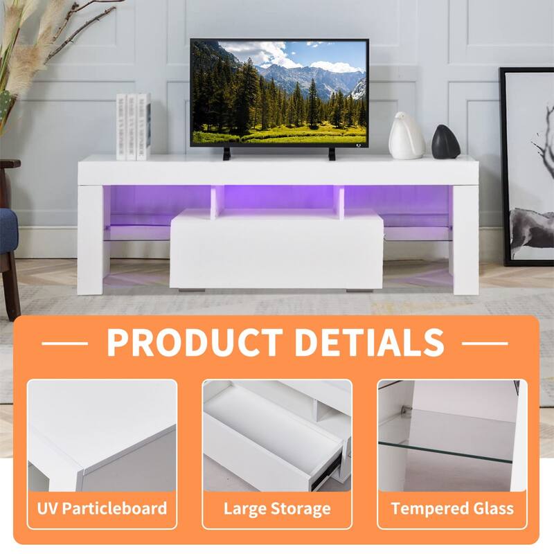 Entertainment Center TV Console Modern TV Stand For Maximum 43 Inch TV，particle Board + Tempered Glass Table Stand