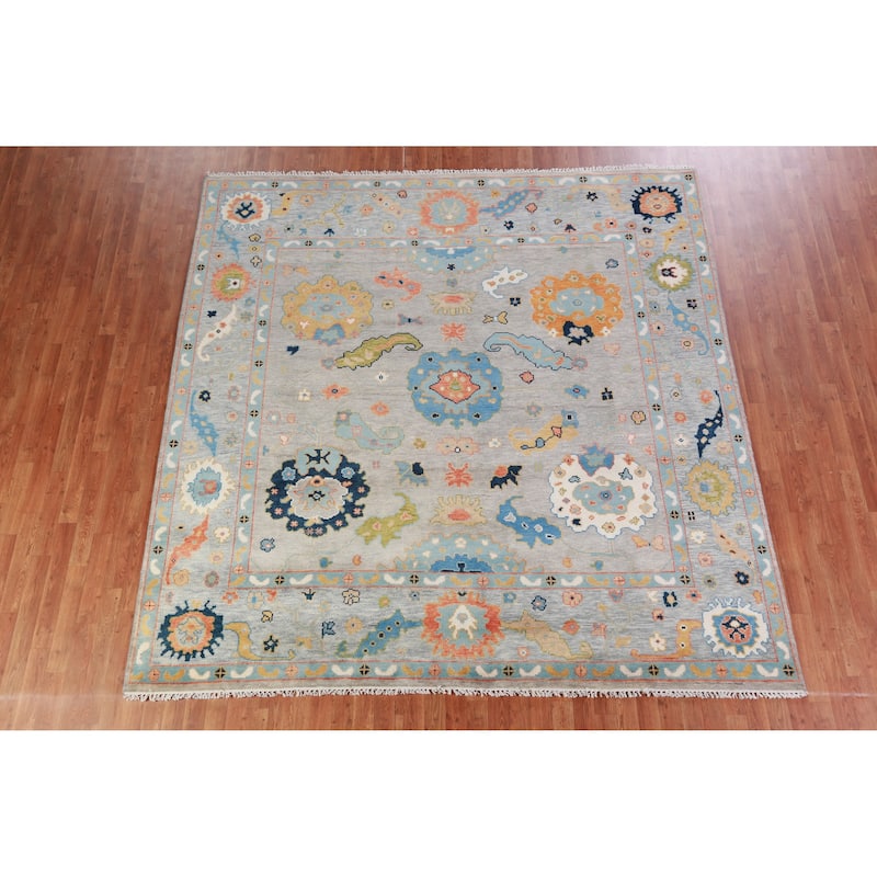 Hand Knotted Oriental 100% Wool Carpet Transitional All-Over Greys & Charcoal Oushak Area Rug - 9' 0'' X 8' 10''