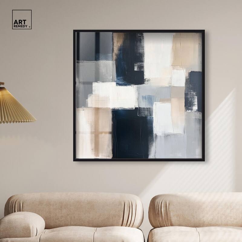 Blue and Tan Abstraction I Shadowbox by Art Remedy