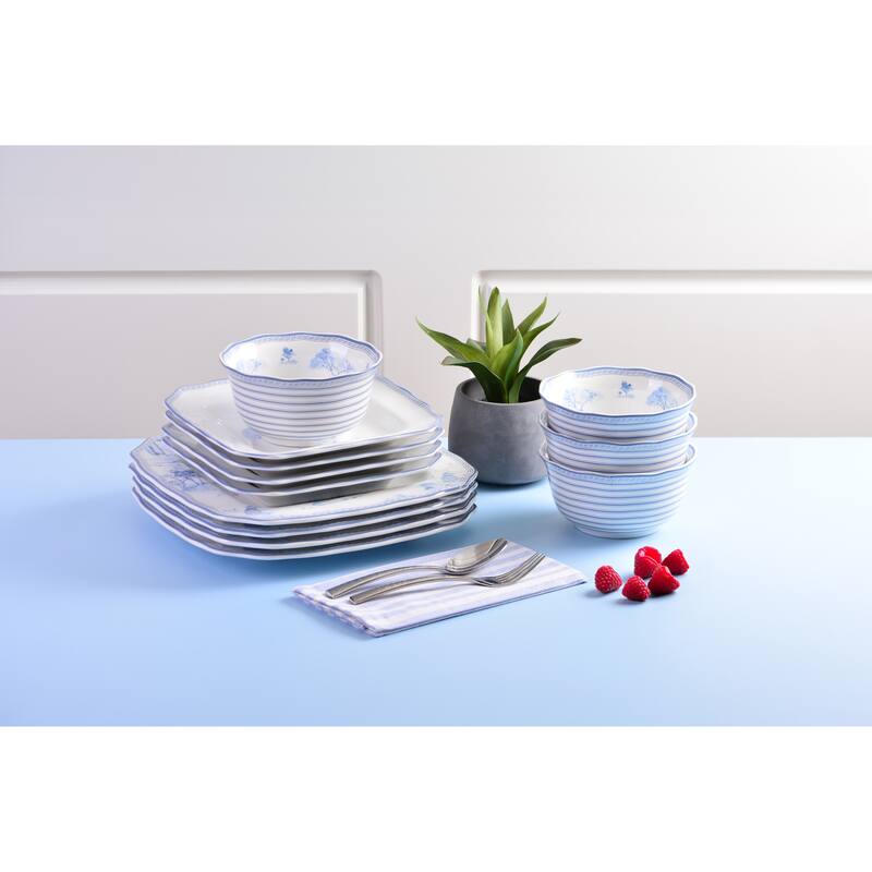 Scenic Toile Blue Porcelain 12 Pc Dinnerware Set