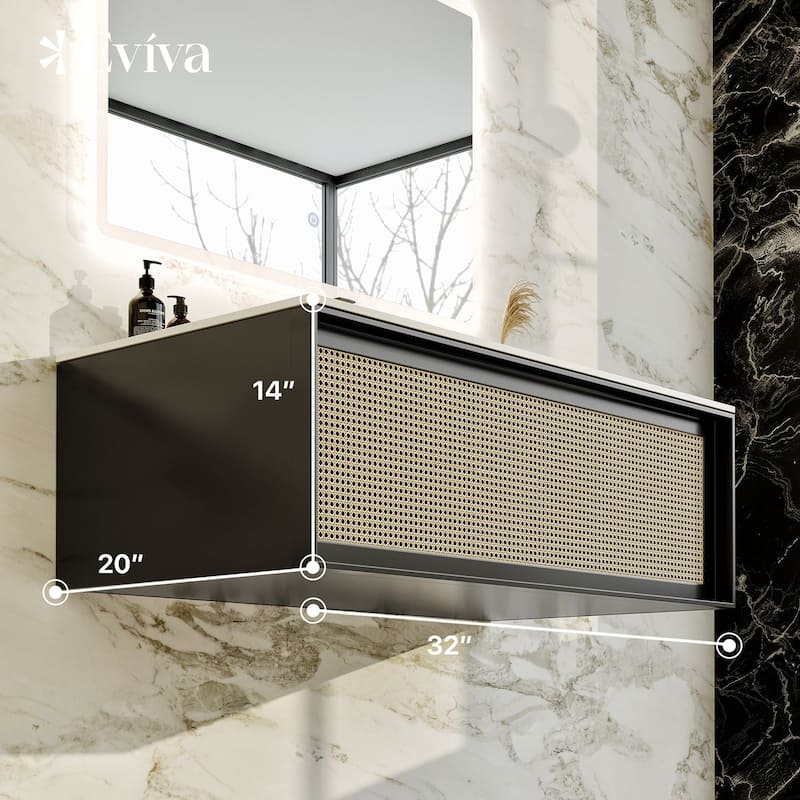 Nets 32"W Natural Oak/Black SS Bath Vanity with Solid Surface Top