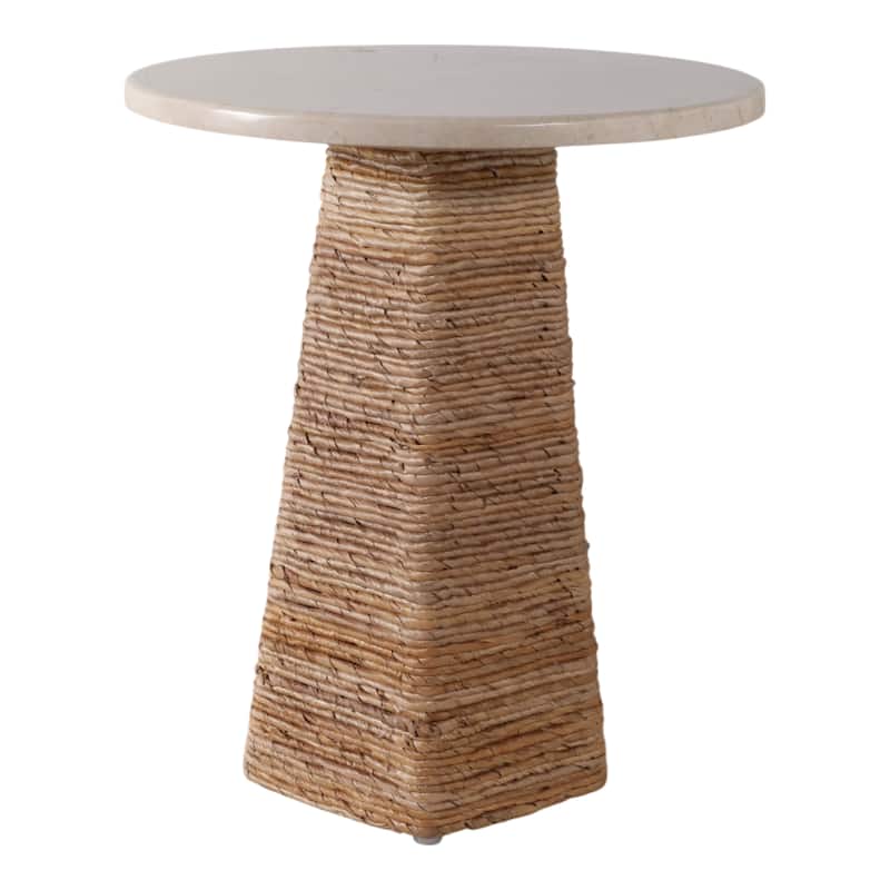 Stone and Marble Top Accent Table Pandan Hexagon Base - 20" Ivory - 17" x 17" x 20"
