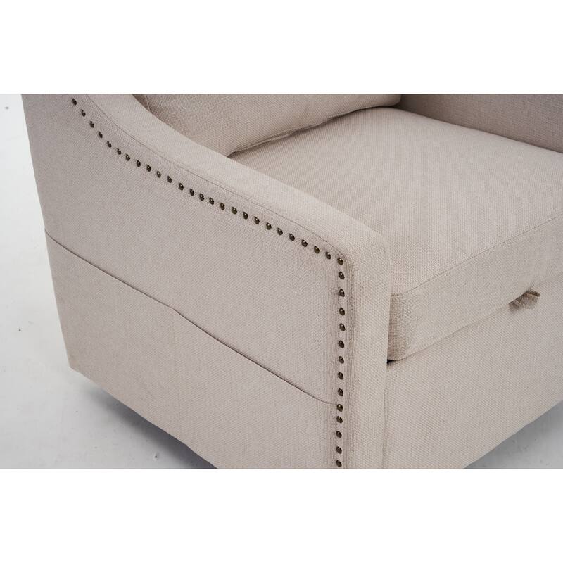 GDFStudio - Liam Modern 360° Swivel Linen Accent Chair with Rivet Detailing