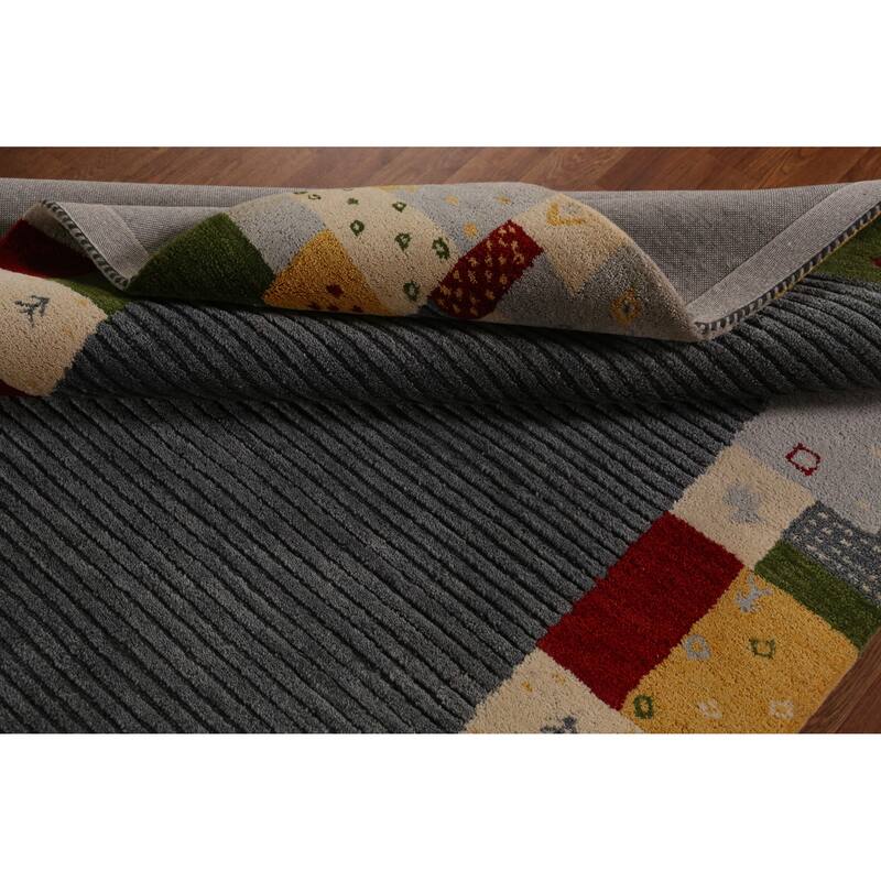 Striped Geometric Gabbeh Indian Area Rug Hand-Tufted Wool Carpet - 5'3" x 7'7"