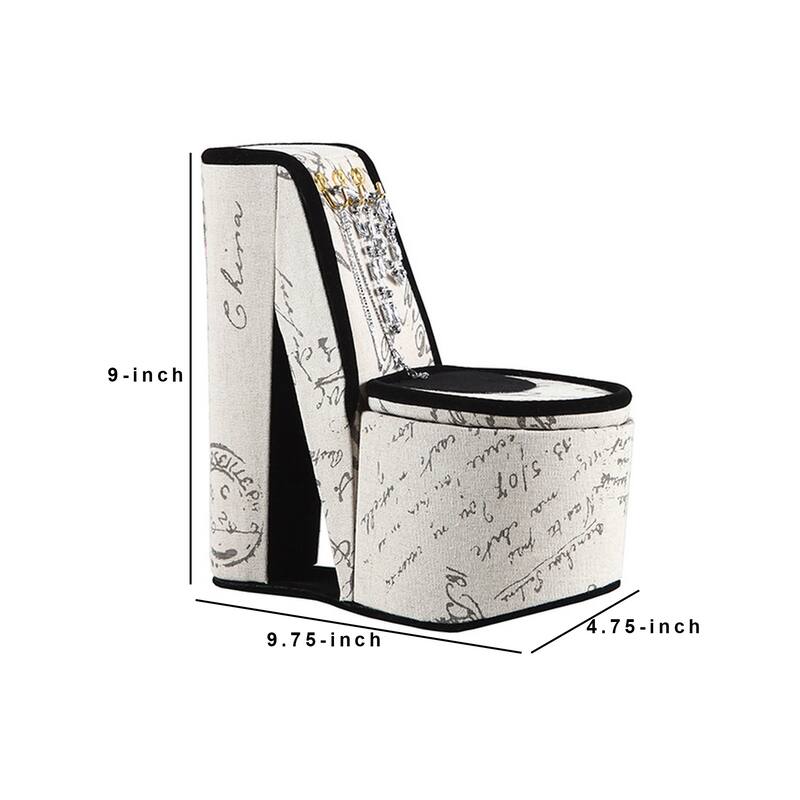 High Heel Script Shoe Jewelry Box with 3 Hooks, Beige and Black