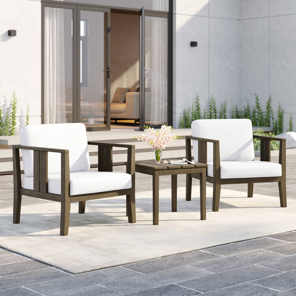 Uixe 3-piece Teak Solid Wood Outdoor Arm Chairs with Side Table Set