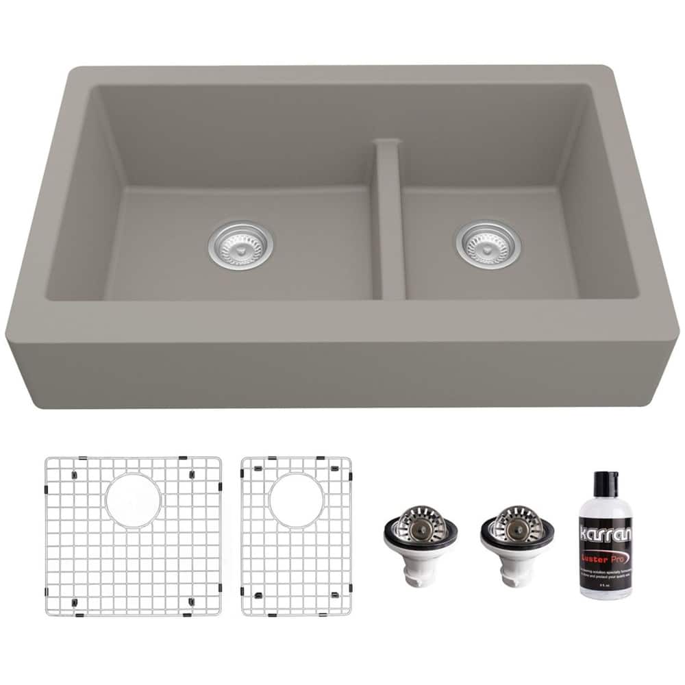 Karran USA QAR-760-PK1 Quartz QAR 34" Farmhouse Double Basin Quartz