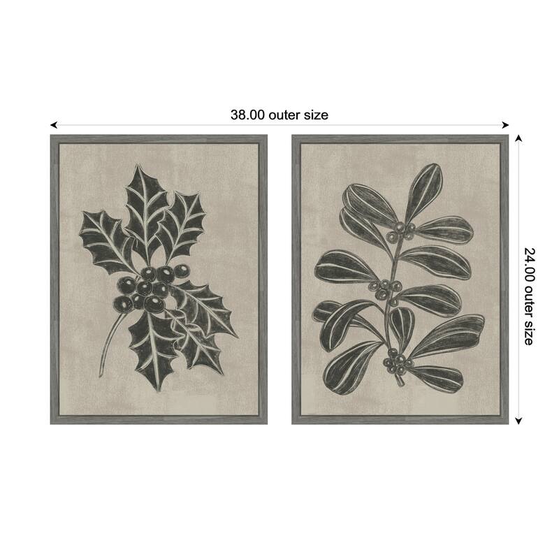 Kate and Laurel Sylvie Winter Holly and Berries - 2 Piece Framed Canvas Art Set by Nikita Jariwala