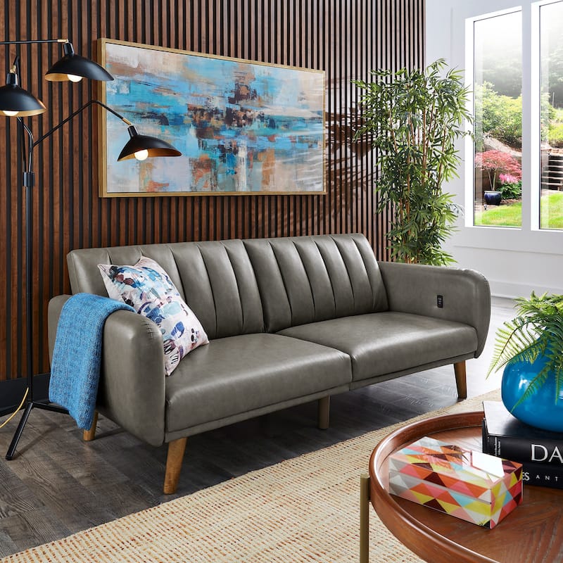 Sogndal Upholstered Convertible Split-Back Futon Sofa Bed with USB Charging Ports by iNSPIRE Q Modern