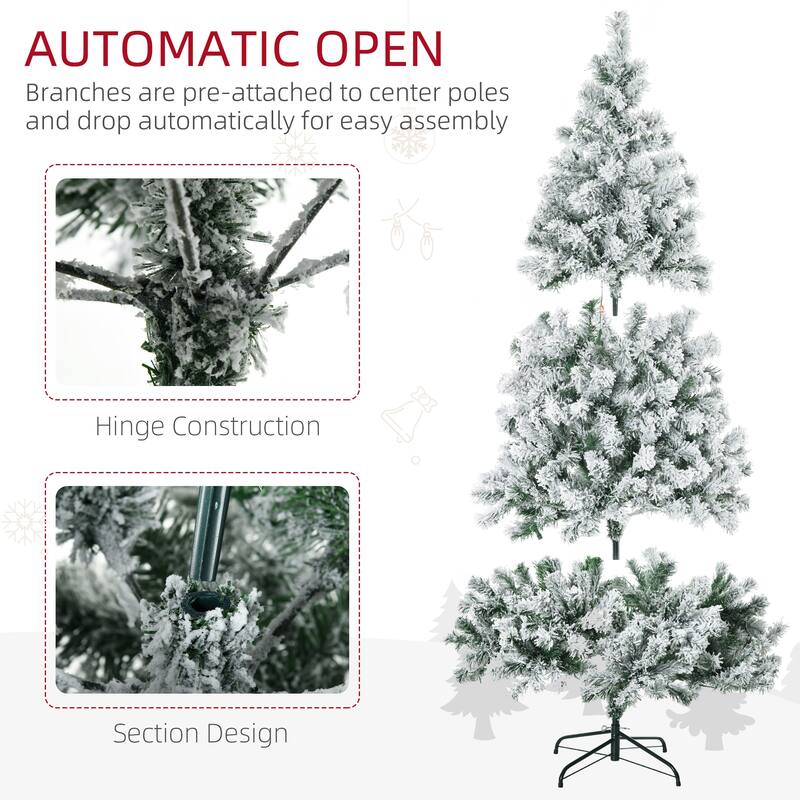 7.5ft Snow Flocked Artificial Xmas Tree with Warm and Colorful LED Lights