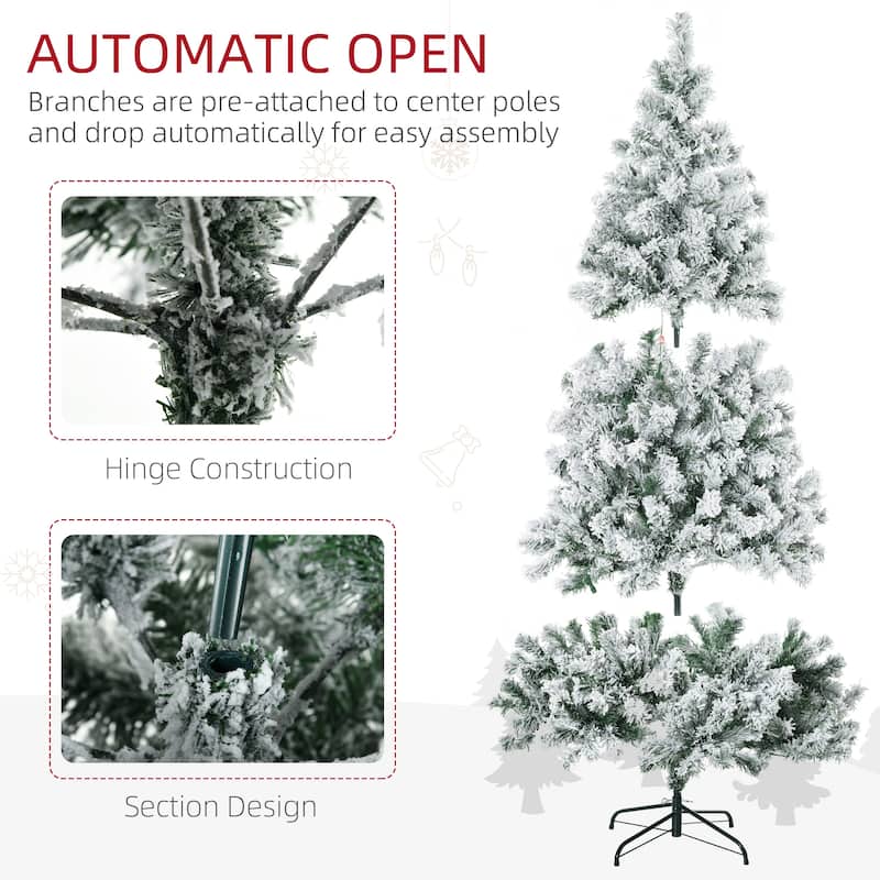 7.5ft Tall Prelit Artificial Christmas Tree Holiday Décor with 1149 Snow Flocked Branches - Green