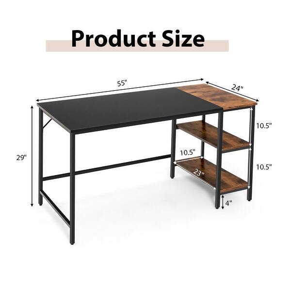 55'' Computer Desk Writing Workstation Study Table w/ Bookshelf - Bed ...