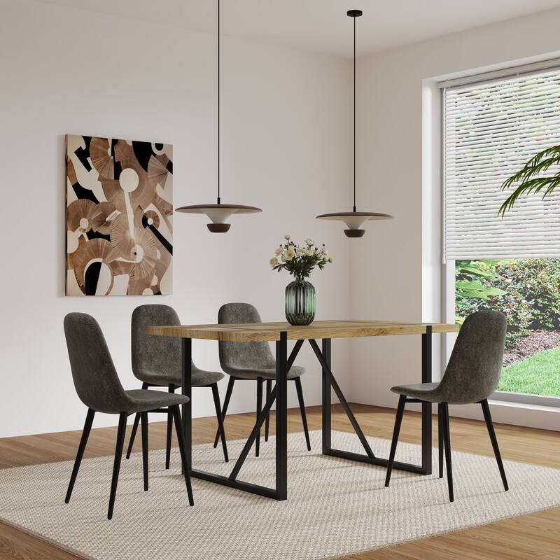 Set of 4 Modern Accent Dining Chairs with Linen Fabric Upholstery and Sturdy Metal Legs