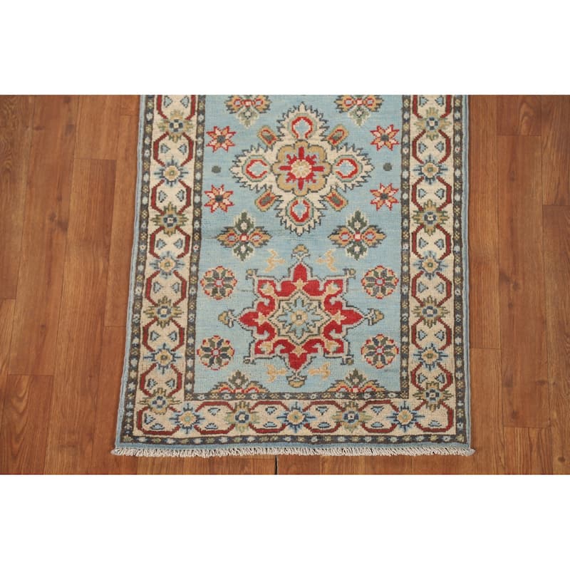 Kazak Runner Rug Handmade Light Blue Wool Carpet - 2'2" x 5'10"