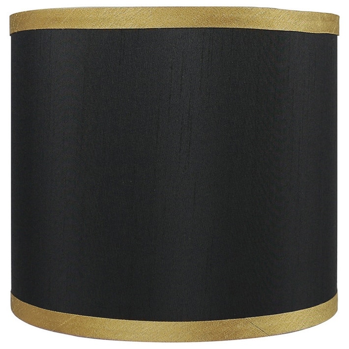 Faux Silk Drum Lamp Shade, 8" to 14" Bottom Size - 8" - Black with Gold Trim