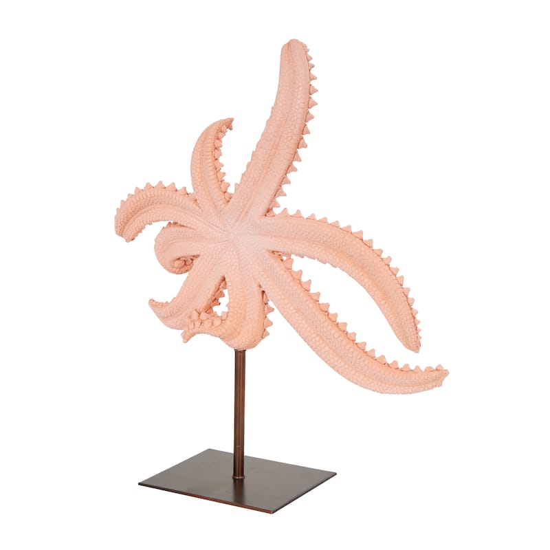 Pink Polystone Textured Starfish Sculpture with Copper Stand