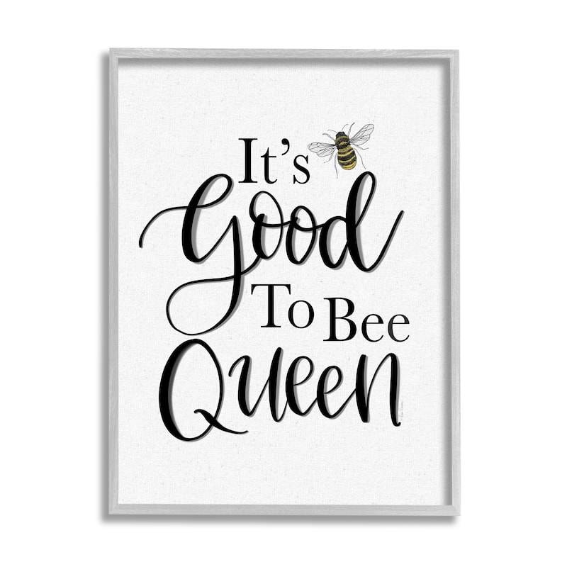 Stupell Good To Bee Queen Bumble Insect Phrase Framed Wall Art, Design by Lisa Larson - Off-White - 16 x 20 - Grey
