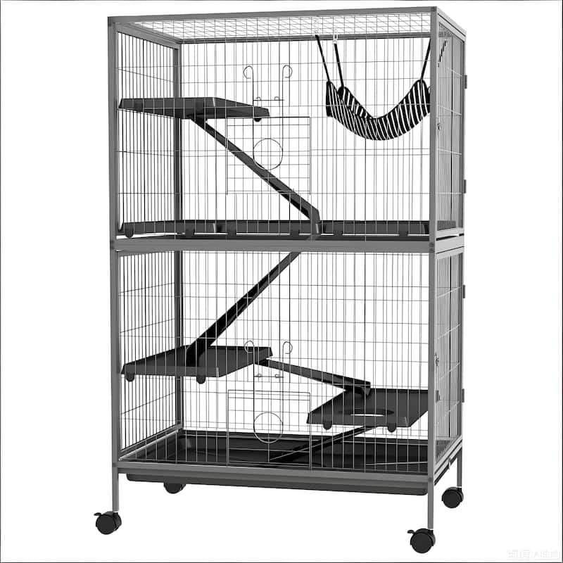 Pet Habitat,Pet House,Rolling Small Animal Cage is designed for convenient cleaning - Black