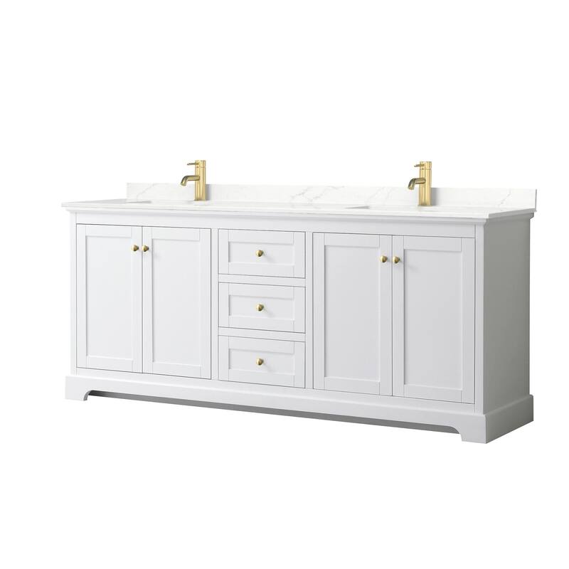 Wyndham Collection WCV232380D-QTZ-UNSMXX Avery 80" Free Standing - White / Giotto Quartz Top / Brushed Gold Hardware