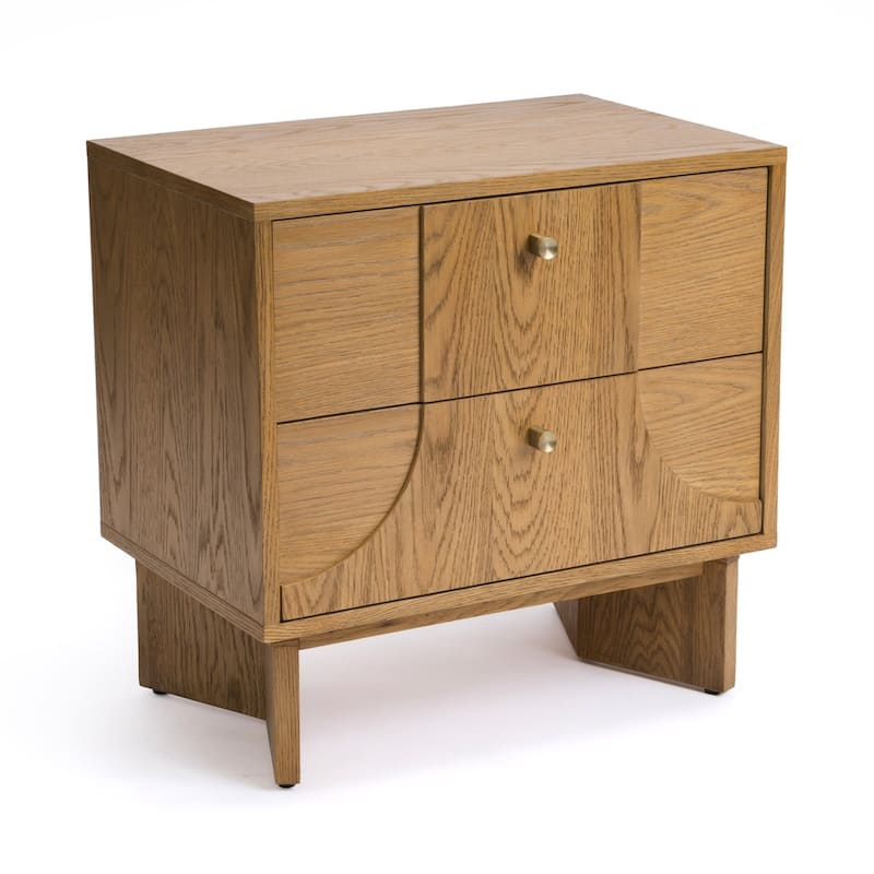 Studio London Zahra Japandi Nightstand Oak Bedside Table with Brass Handles