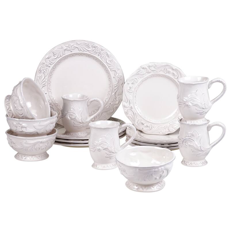 Certified Firenze 16 Piece Dinnerware Set, Service for Four - 11" Diam; 9" Di; 5.5" x 4" x 4.5"; 5.25" Di x 3"