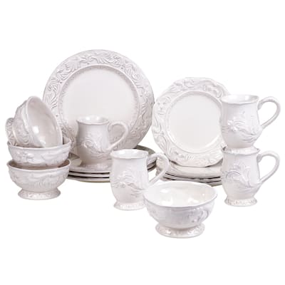 Certified Firenze 16 Piece Dinnerware Set, Service for Four - 11" Diam; 9" Di; 5.5" x 4" x 4.5"; 5.25" Di x 3"