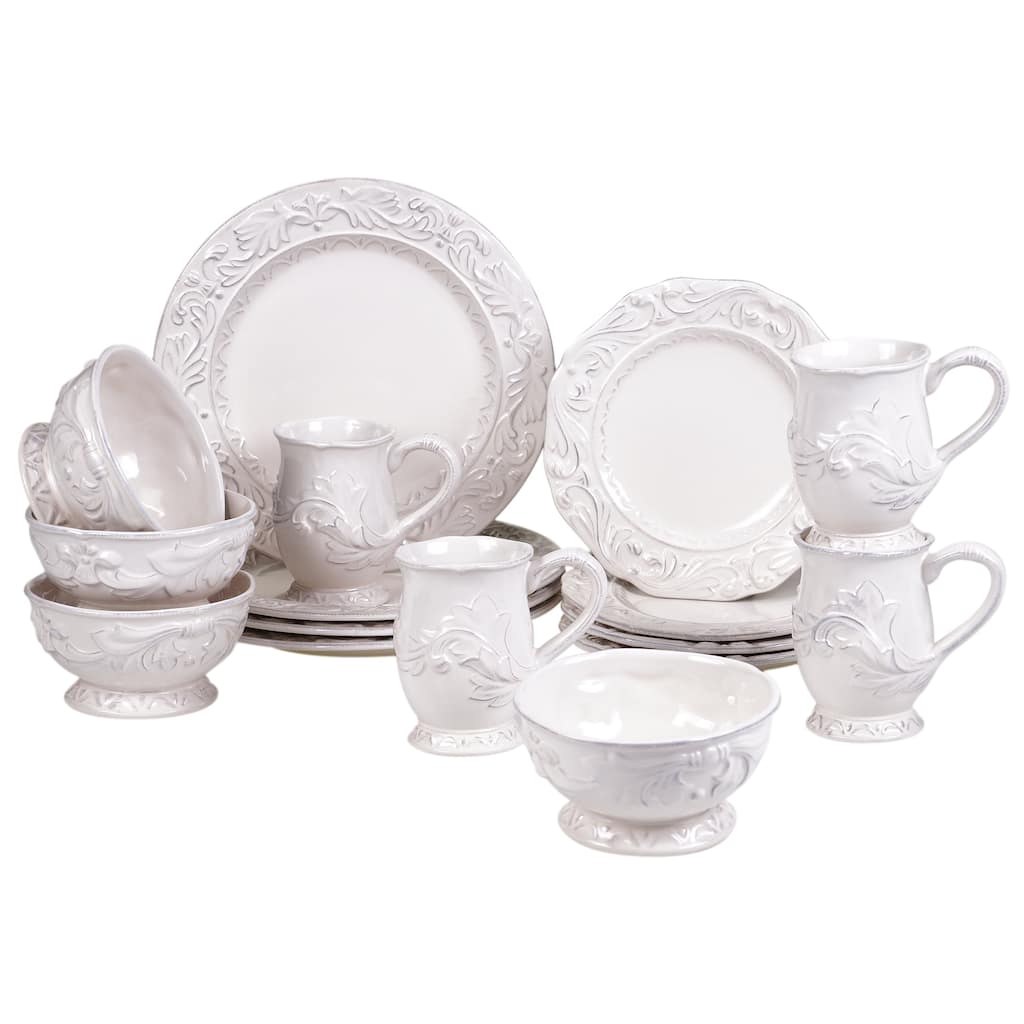 Certified Firenze 16 Piece Dinnerware Set, Service for Four - 11" Diam; 9" Di; 5.5" x 4" x 4.5"; 5.25" Di x 3"