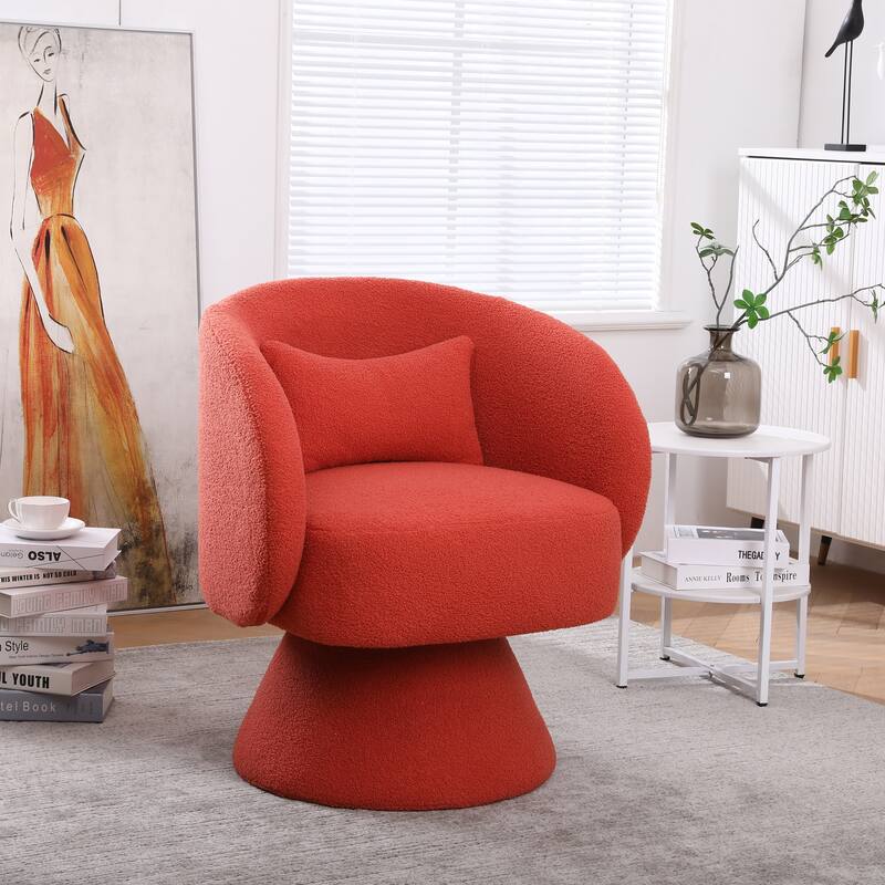 Modern 360 Degree Swivel Accent Chair Armchair, Comfy Velvet Barrel Chair for Living Room,Round Swivel Accent Chair Corner Chair - Red