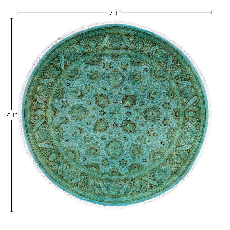 Overdyed One-of-a-Kind Hand-Knotted Area Rug - Green - 7' 1" x 7' 1"