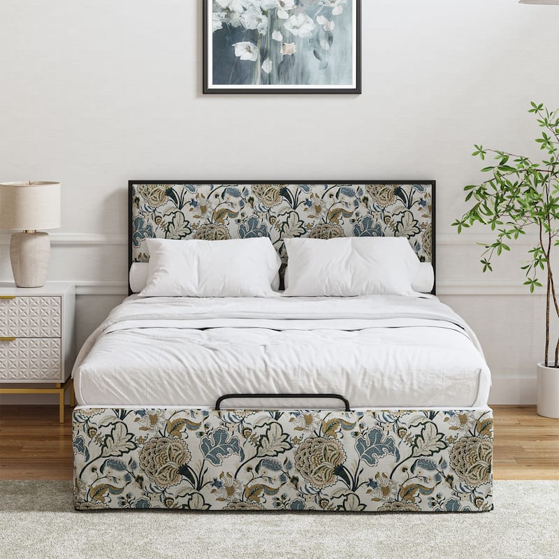 Oliver Modern Washable Slipcover Bed Upholstered Metal by HULALA HOME - YELLOW - Queen