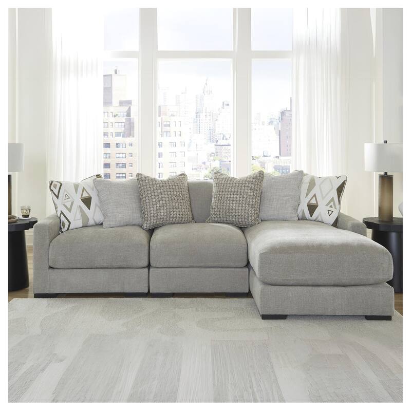 Signature Design by Ashley Aslan Court Light Gray 3-Piece Sofa Sectional with Chaise - 109" W x 65" D x 36" H - Right Facing