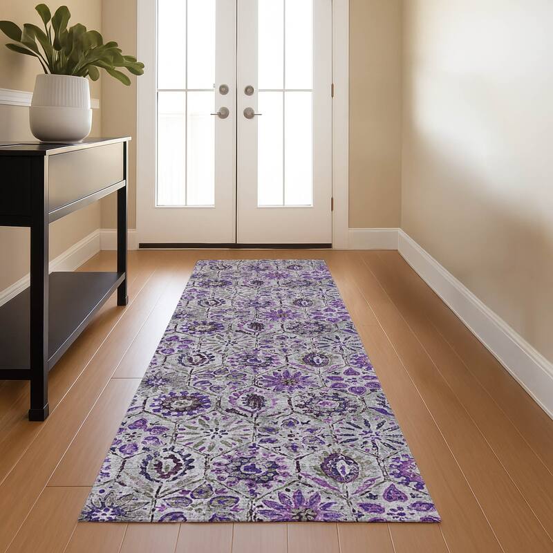 Premium Washable Super Soft Traditional Farmhouse Mayfield Rug - Purple - 2'3" x 7'6"